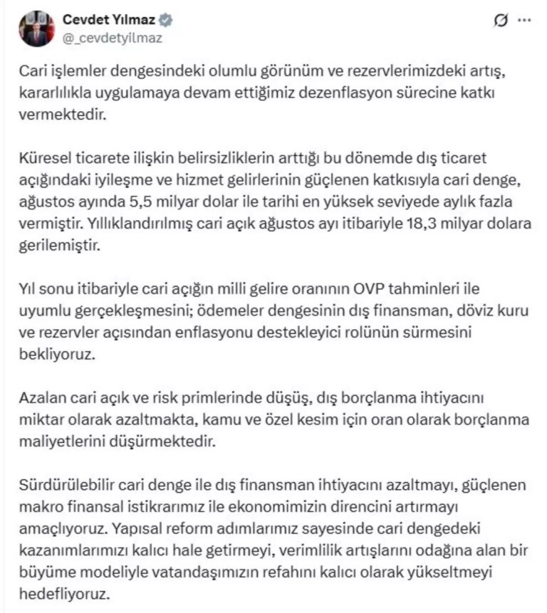 cevdet yilmaz cari islemler dengesindeki olumlu gelismeler surecek p5DbBfyk.jpg