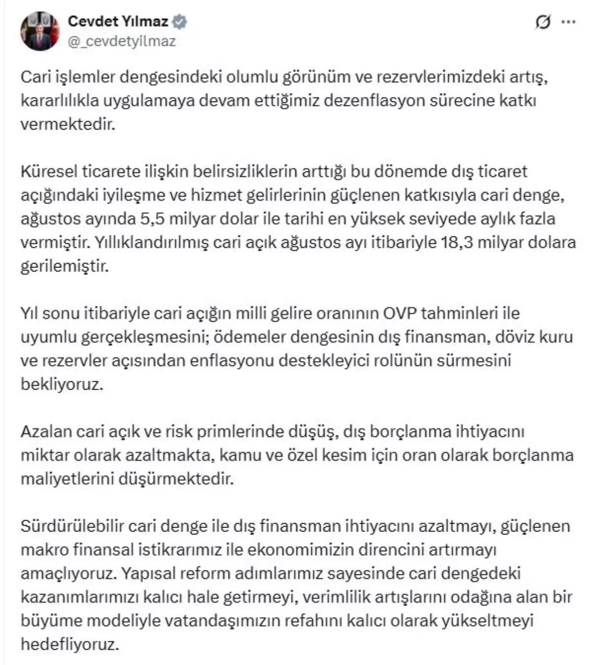 cevdet yilmaz cari islemler dengesindeki olumlu gelismeler surecek p5DbBfyk.jpg